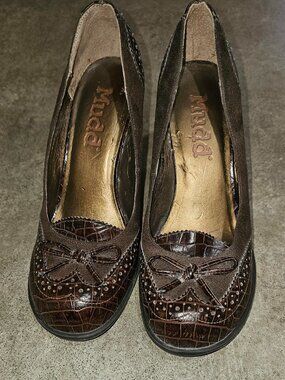 Vintage Y2K Mudd Faux Leather Brown Chunky Block Lizzeth Heels 7 MED